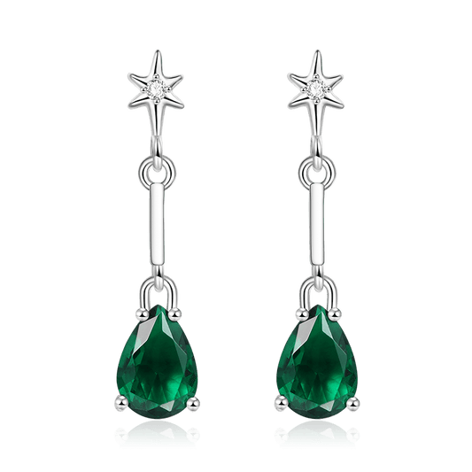 Gnoce Star with Green Teardrop Dangle Earrings_1
