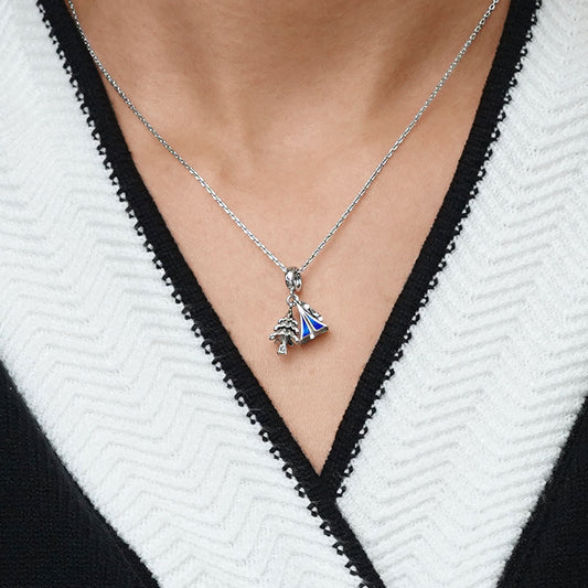 Gnoce Tent, Tree & Moon Star Triple Pendant Dangle Charm_7