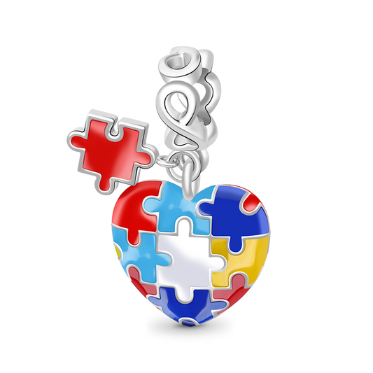 Gnoce "Autism Awareness" 925 Sterling Silver Colored Enamel Puzzle Piece Heart Infinity Pendant For Bracelet For Necklace_1