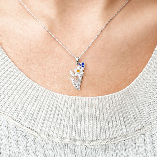 Gnoce White Narcissus Flower Necklace_5