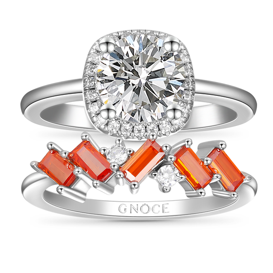 Gnoce Clear Square Cut with Multi Orange Stackable Ring Set_1