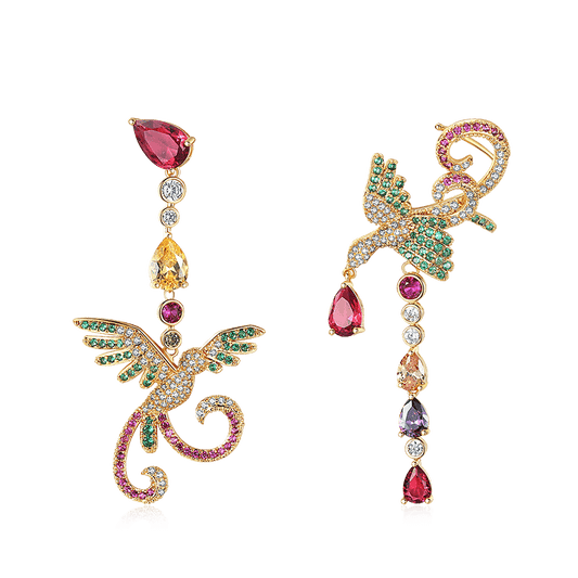 Asymmetrical Phoenix Zircon Stud Earrings_1