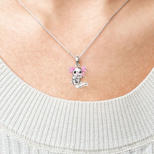 Gnoce Embrace Love Sakura Mexican Axolotl & Baby Necklace_5