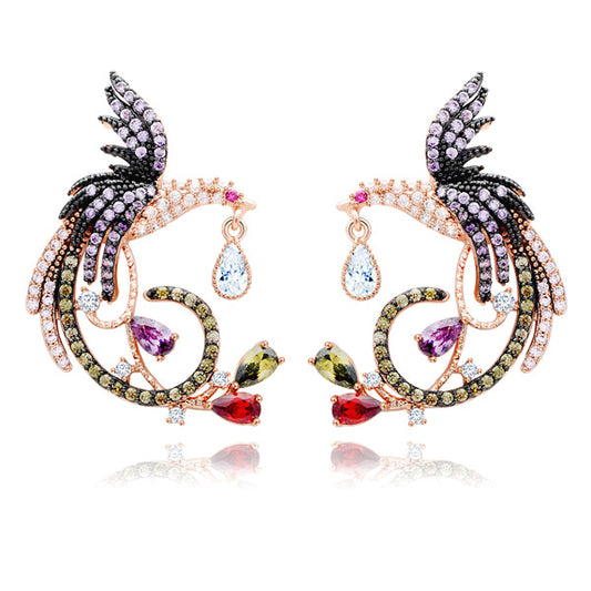 Gnoce Asymmetrical Phoenix Dangle Earrings_1