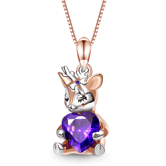 Gnoce Lovely Deer Embraces Heart Gem Necklace_1