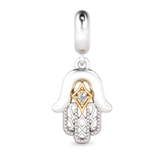 Gnoce "All is Well" Palm-Shaped Hamsa Hand 925 Sterling Silver Gold Plated Bead Charms for Bracelets Necklace Gifts For Her_1