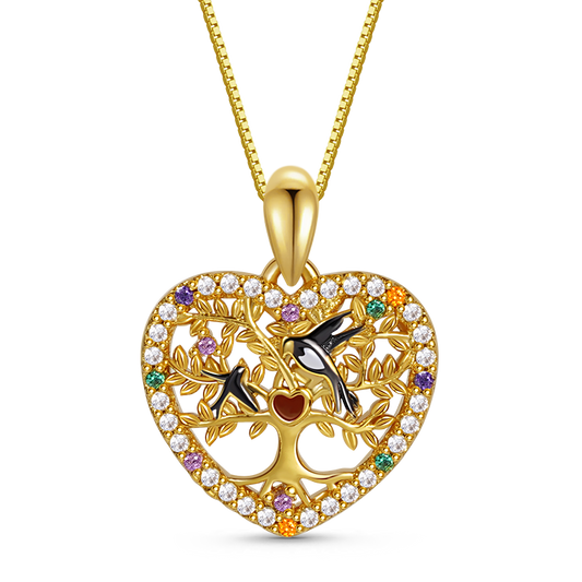 Gnoce Swallow Mom & BabyTree of Life Heart Necklace_1