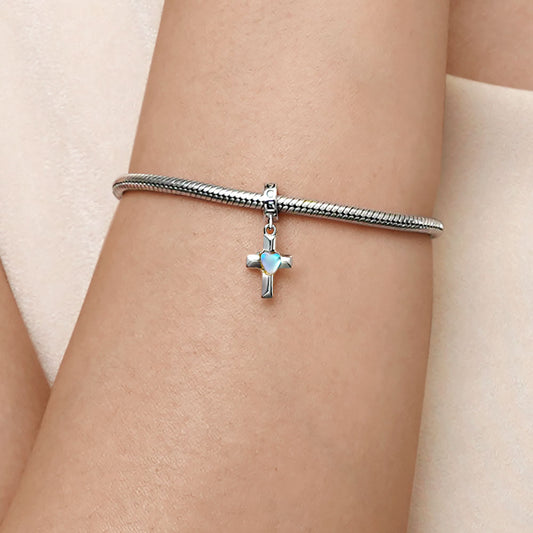 Gnoce Love Heart Moonstone Cross Pendant Dangle Charm_7