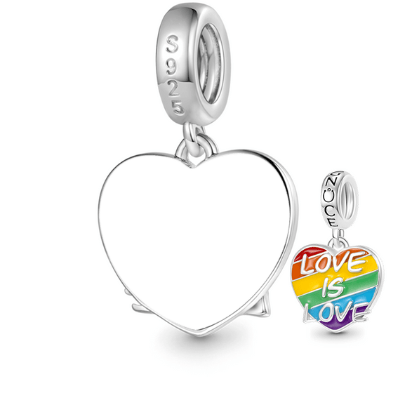Gnoce "LOVE IS LOVE" Rainbow Heart Engravable Pendant Dangle Charm