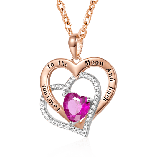Gnoce "I Love You to the Moon and Back" Birthstone Heart Necklace_1