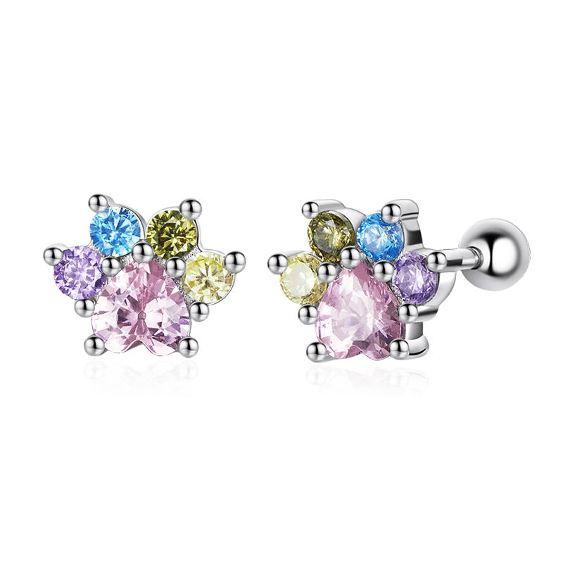 Gnoce Colorful Zircon Paw Earrings_1