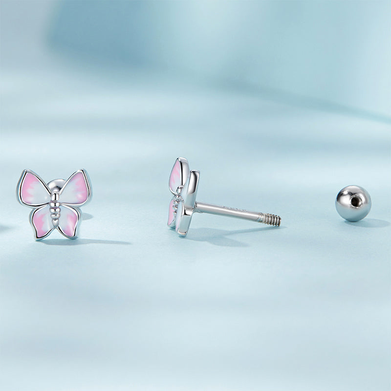 Gnoce Pink Butterfly Stud Earrings_3