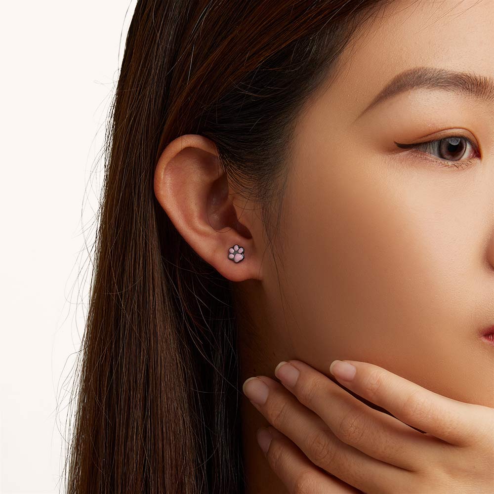 Gnoce Cute Cat Paw Stud Earrings_4
