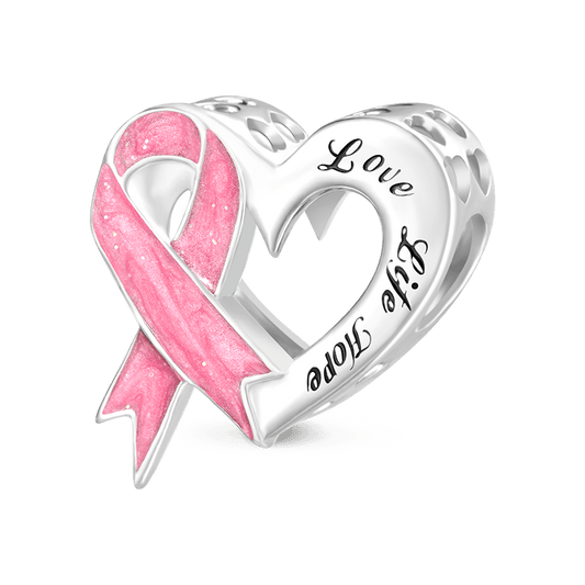 Gnoce Breast Cancer Awareness Pink Ribbon Heart Charm_1