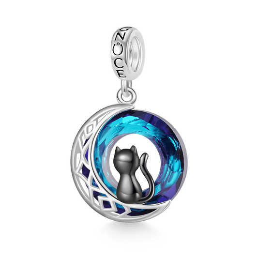 Gnoce Black Cat on Moon Pendant Dangle Charm_1