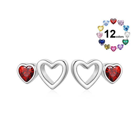 Gnoce Love Heart Birthstone Stud Earrings_1