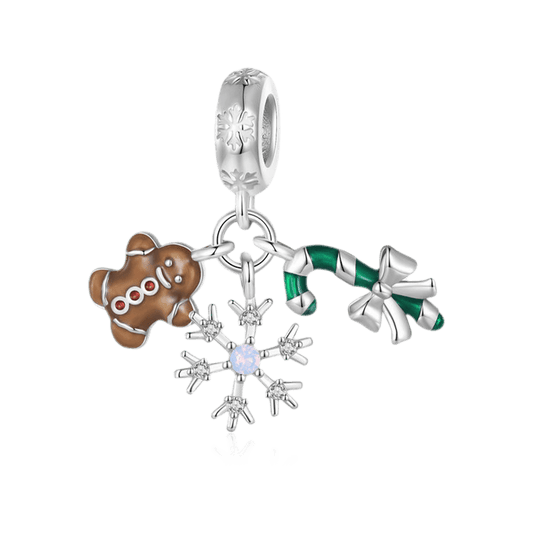 Gnoce Gingerbread Man, Snowflake & Candy Cane Triple Pendant Dangle Charm_1