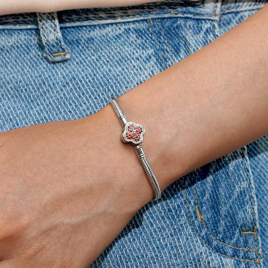 Gnoce Pomegranate Red Lucky Clover Basic Snake Chain Bracelet_5