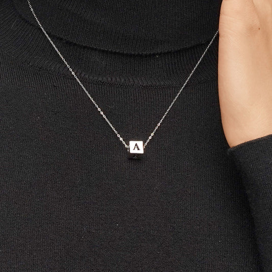 Gnoce Engravable Four-sided Letter Cube Necklace_5