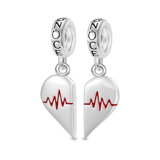 Gnoce Engravable Heart Couple's EKG Pendant Dangle Charm_1