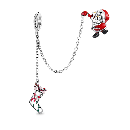 Santa & Christmas Stocking Chain Connecting Pendant Dangle Charm 925 Sterling Silver_1