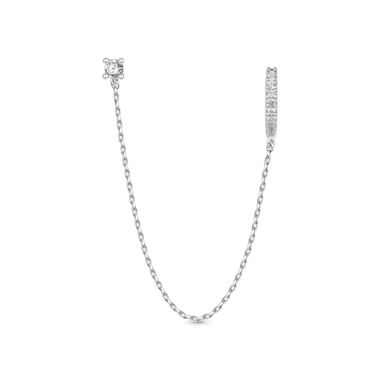 Gnoce Double Piercing Chain Hoop with CZ Stud Earrings_1
