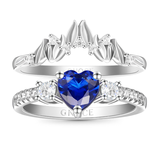 Gnoce Blue Heart Cut Crown Stackable Ring Set_1