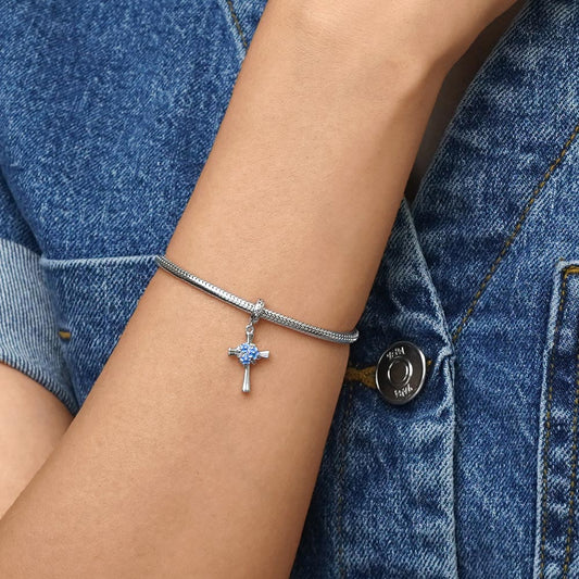 Gnoce Blue Flower Cross Pendant Dangle Charm_7