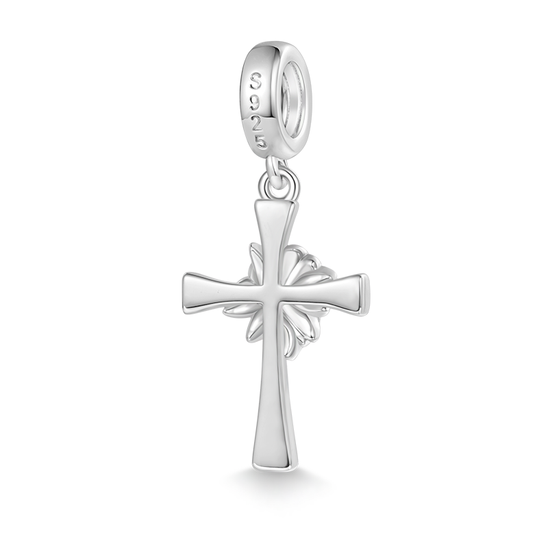 Gnoce Blue Flower Cross Pendant Dangle Charm_2