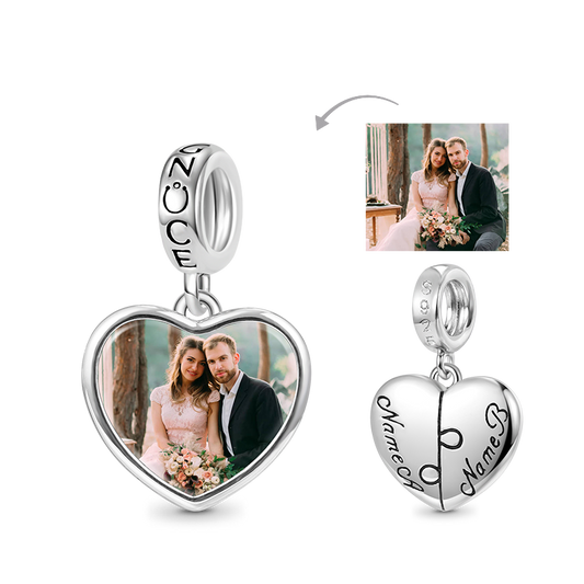 Gnoce Personalized Photo Engravable Name Heart Pendant Dangle Charm_1