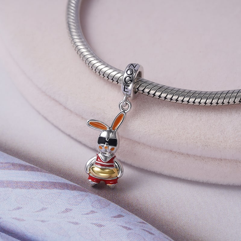 Rabbit with A Swimming Ring Pendant Dangle Charm Sterling Silver_2