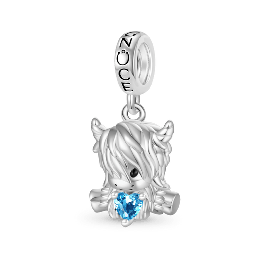 Gnoce Highland Cow Embraces Heart Birthstone Pendant Dangle Charm_1