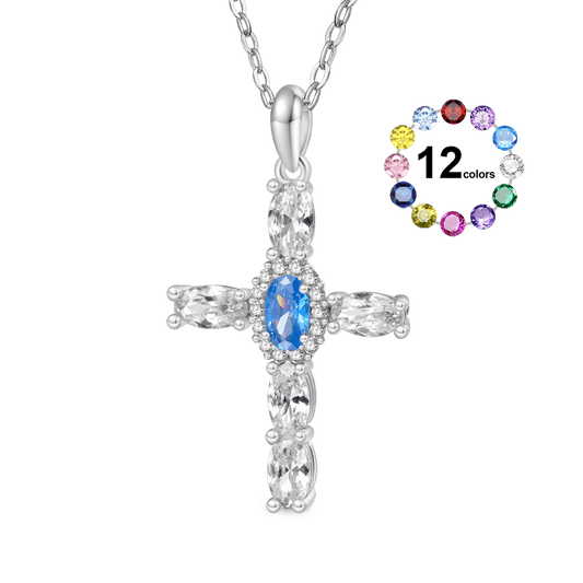 Gnoce Elegant Cross Birthstone Necklace_1