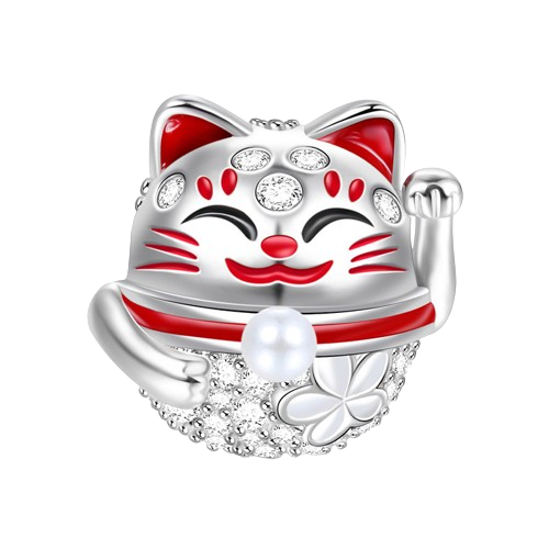 Gnoce "Wish You Luck" Lucky Cat Charm 925 Sterling Silver Fit All Major Brands of Bracelet_1