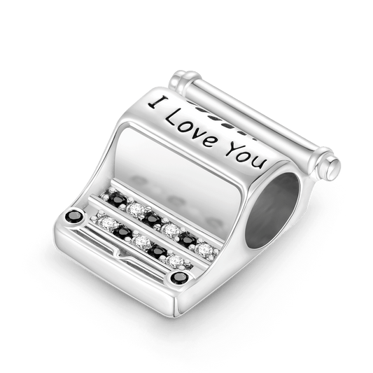 Gnoce "I Love You" Retro Black White Typewriter Charm_1