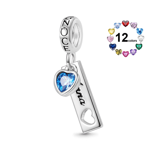 Gnoce Engravable Tag Heart Birthstone Pendant Dangle Charm_1