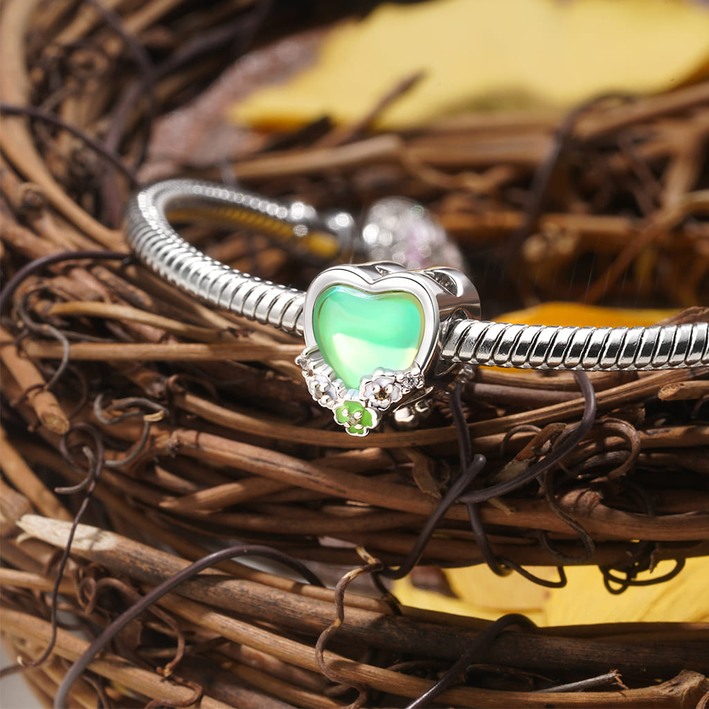 Apple Green Love Heart Four Leaf Clover Charm_3