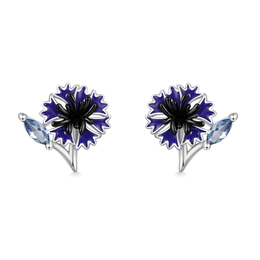 Gnoce Birthday Flower Series Cornflower Stud Earrings_1
