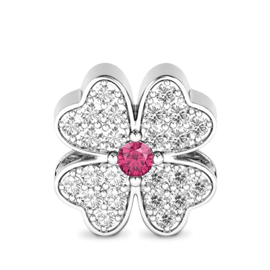 Gnoce "Make Your Own Luck" Four-Leaf Clover 925 Sterling Silver with White and Pink stone Inlaid Great Gift For Mom,Sister And Best Friend Bead Charm_1