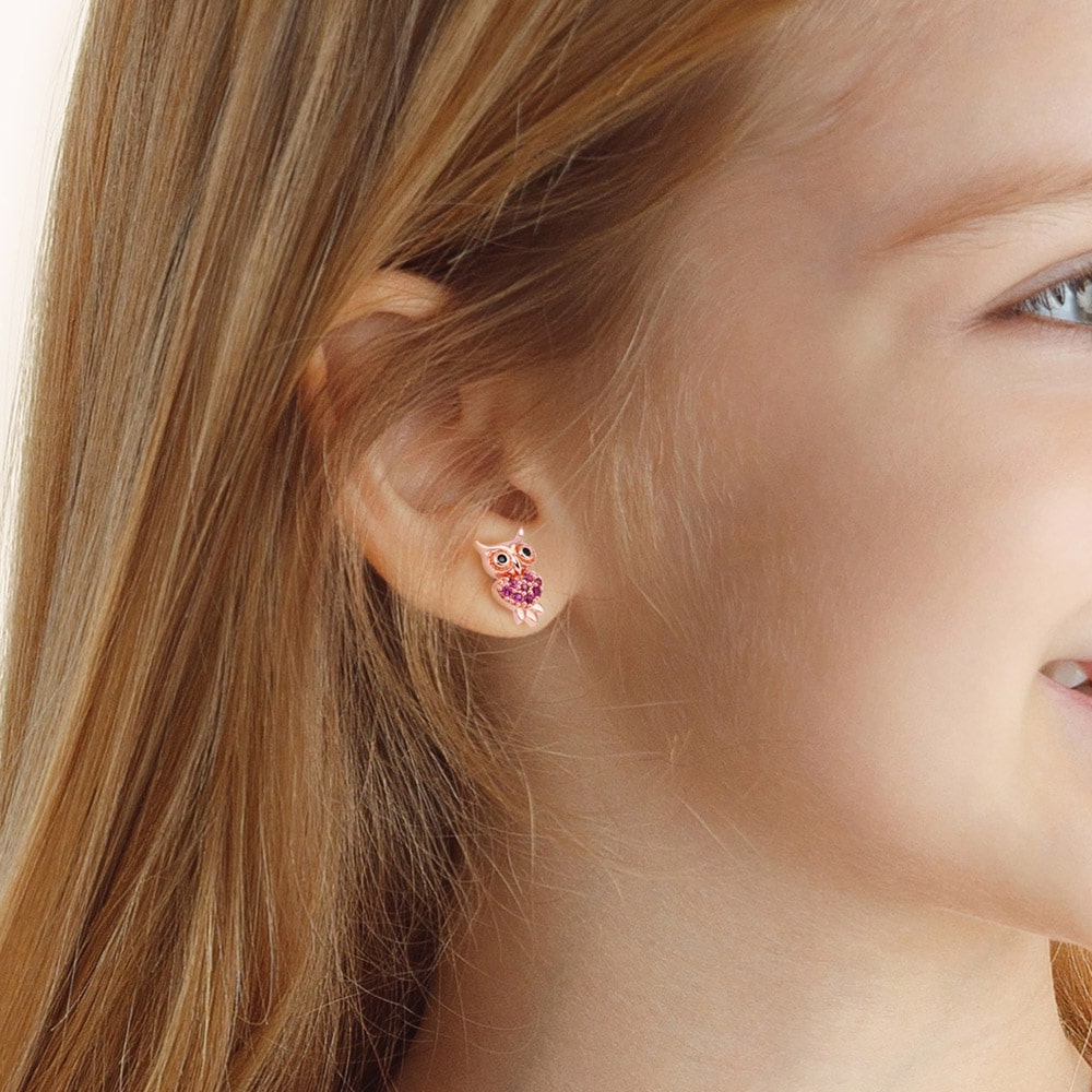 Owl Stud Earring Rose Gold Plated 925 Sterling Silver_4