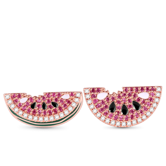 Watermelon Stud Earrings 925 Sterling Silver Asymmetric Earrings 18k Rose Gold Plated_1