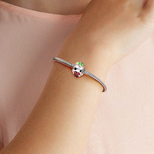 Cute Strawberry Embraces Heart Gemstone Charm Bead Sterling Silver_4