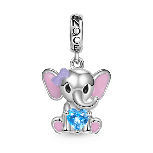 Little Elephant Embraces Heart Gemstone Pendant Dangle Charm 925 Sterling Silver with Pink Enamels_1