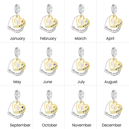 Gnoce Double Heart Engravable Birthstone Pendant Dangle Charm_7