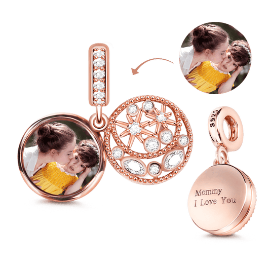 Gnoce "Moon And Star" Personalized Pendant Engravable Photo Charm 18k Rose Gold Plated_1