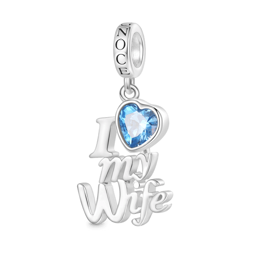 Gnoce I Love my Wife Blue Heart Pendant Dangle Charm_1