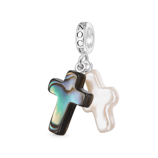 Gnoce Natural Abalone Shell Pearl Cross Pendant Dangle Charm_1