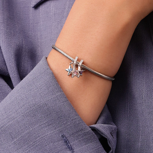 Gnoce Engravable Stars Three Birthstone Pendant Dangle Charm_7