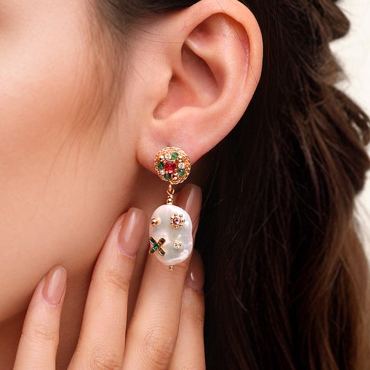 Gnoce Flower Baroque Freshwater Pearl Drop Earrings_4