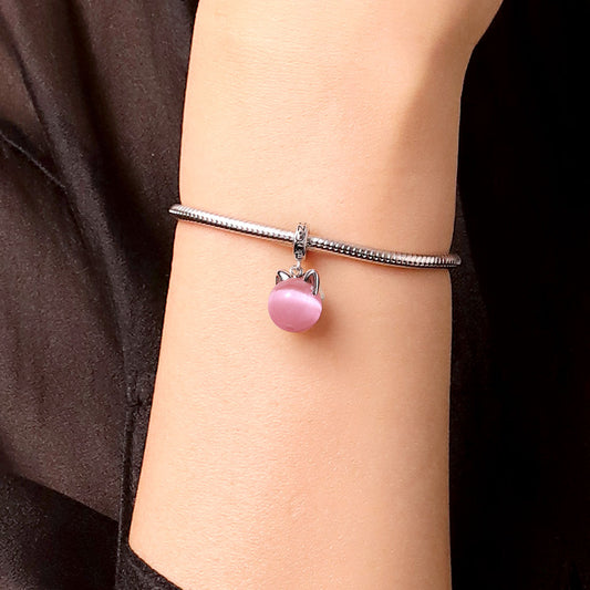 Gnoce Vintage Pink Glass Cat's Eye Round Pendant Dangle Charm_6